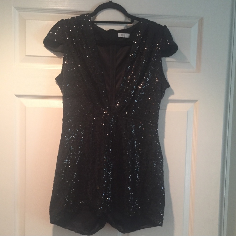TOBI Black sequin romper